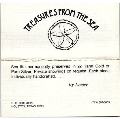 Treasures From the Sea By Leiser Houston TX Vintage Business Card TH2-B1
