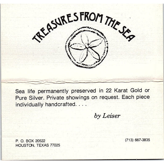 Treasures From the Sea By Leiser Houston TX Vintage Business Card TH2-B1