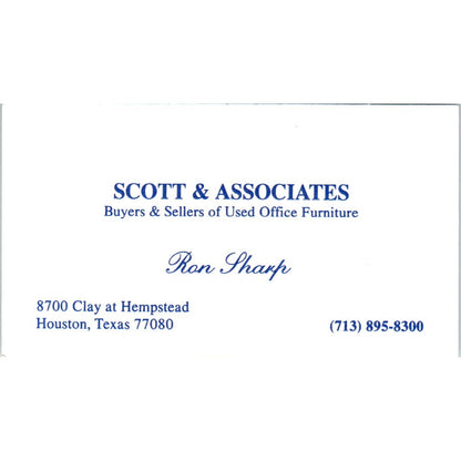 Ron Sharp Scott & Associates Office Furniture Houston Business Card SD8-B20