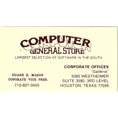 Duane E Mason Computer General Store Houston Vintage Business Card SD9-B2