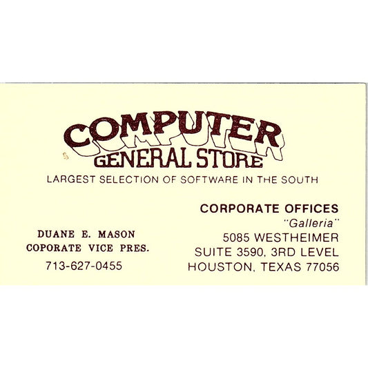 Duane E Mason Computer General Store Houston Vintage Business Card SD9-B2