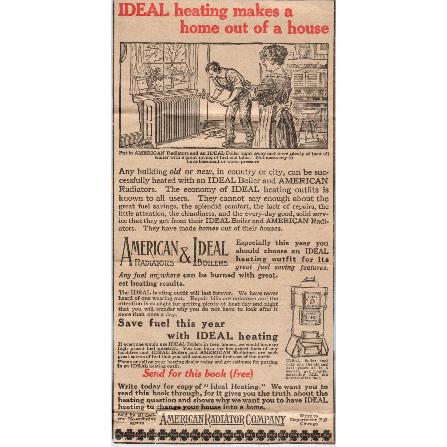 1917 American Radiators and Ideal Boilers Home Heating Advertisement AE6