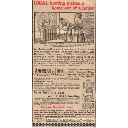 1917 American Radiators and Ideal Boilers Home Heating Advertisement AE6