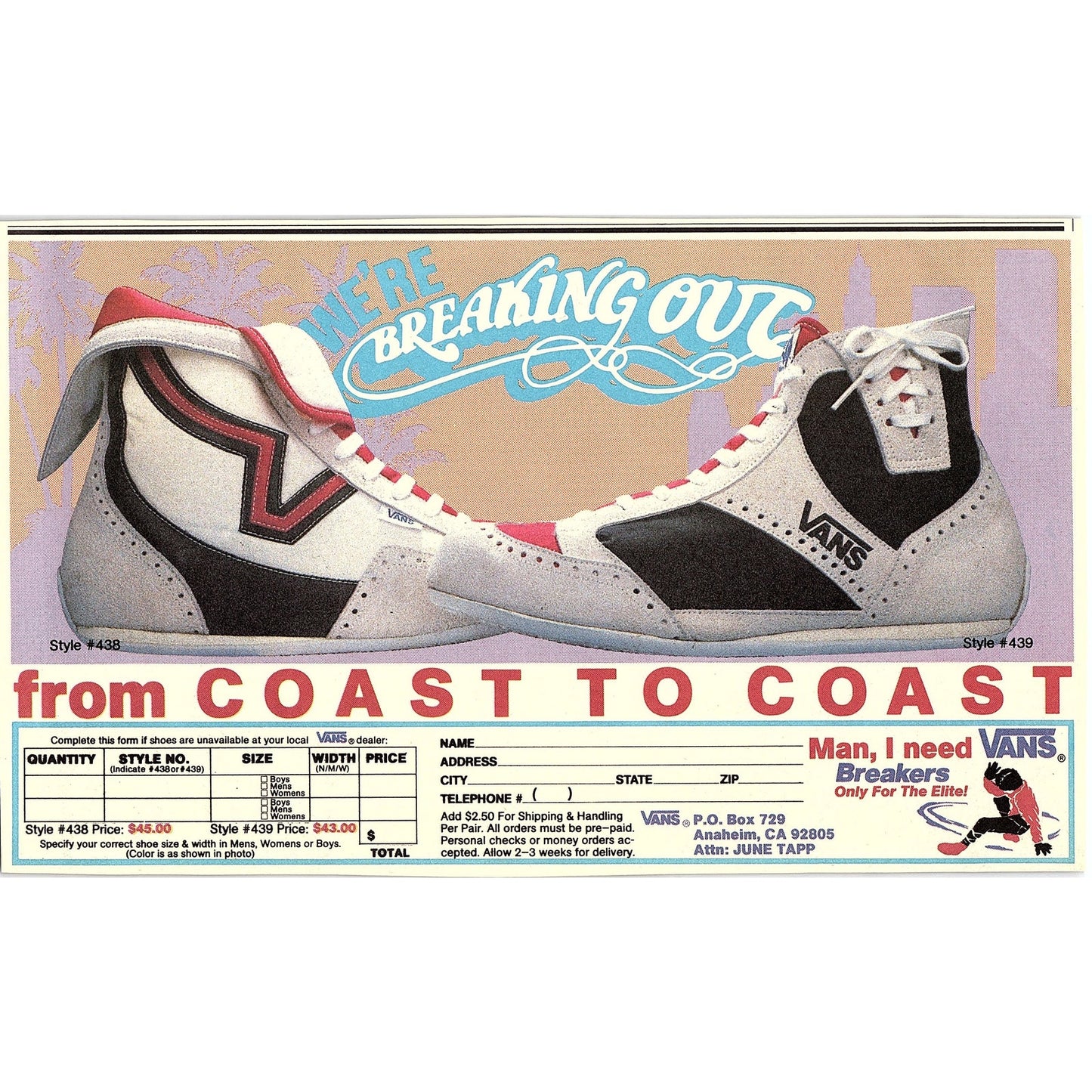 Vans Breakdancing Shoes Coast to Coast Anaheim CA 1984 Ad AF8-3