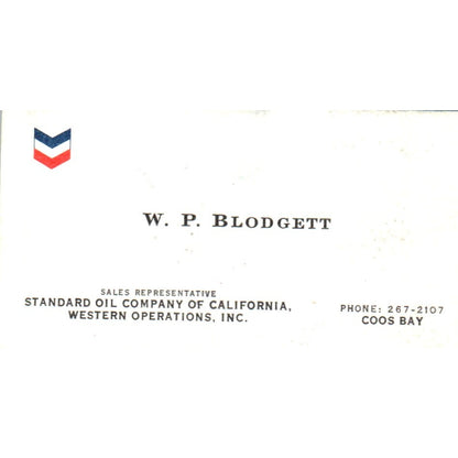 W.P. Blodgett Coos Bay Standard Oil Of California Vintage Business Card SD8-B21