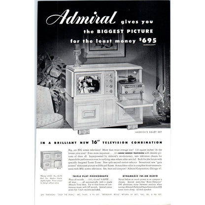 Admiral Magic Mirror Smart Set Television TV Teleset - Vintage Magazine Ad D21