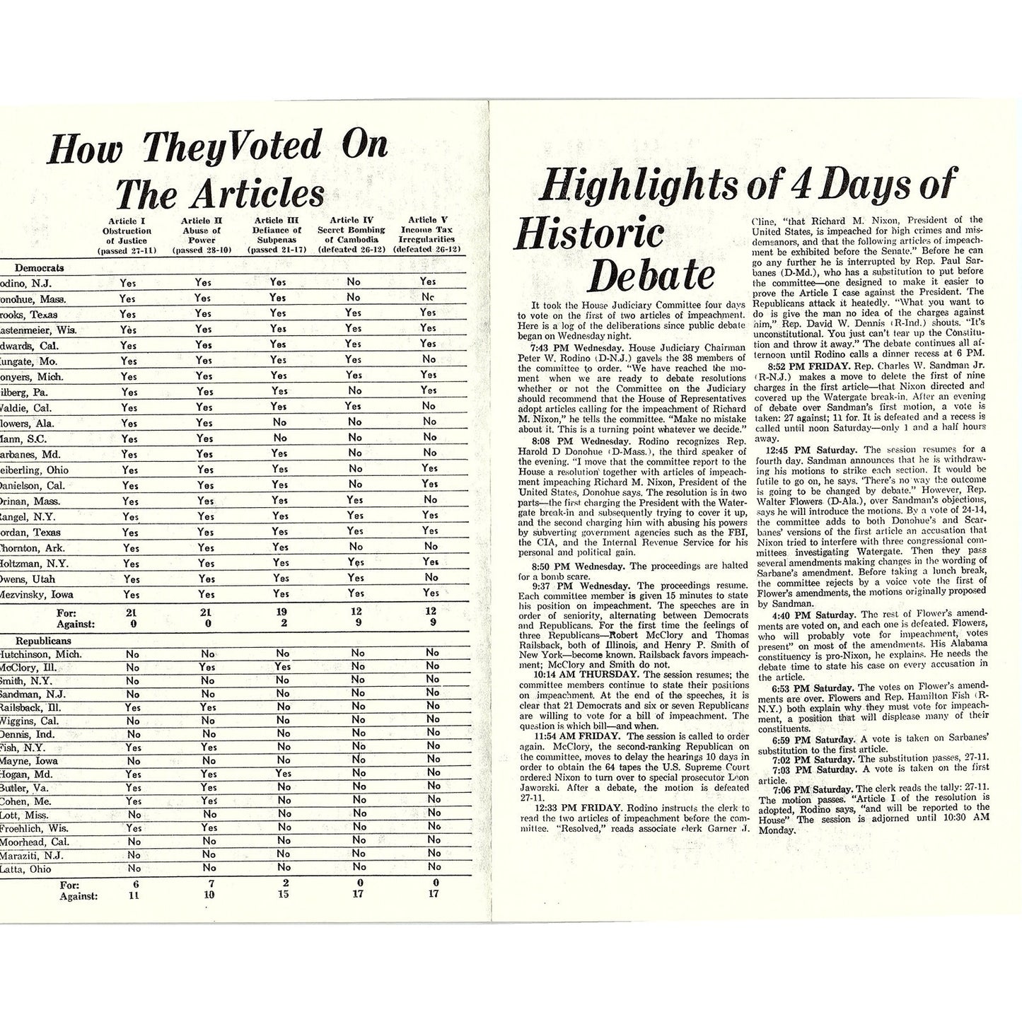 1974 President Nixon and The Articles of Impeachment Watergate Leaflet AF3-10