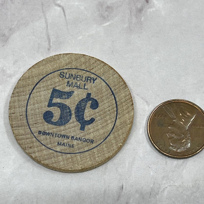 Vintage Sunbury Mall Sun Money 5 Cent Wooden Nickel Chit Token Bangor Maine SB7