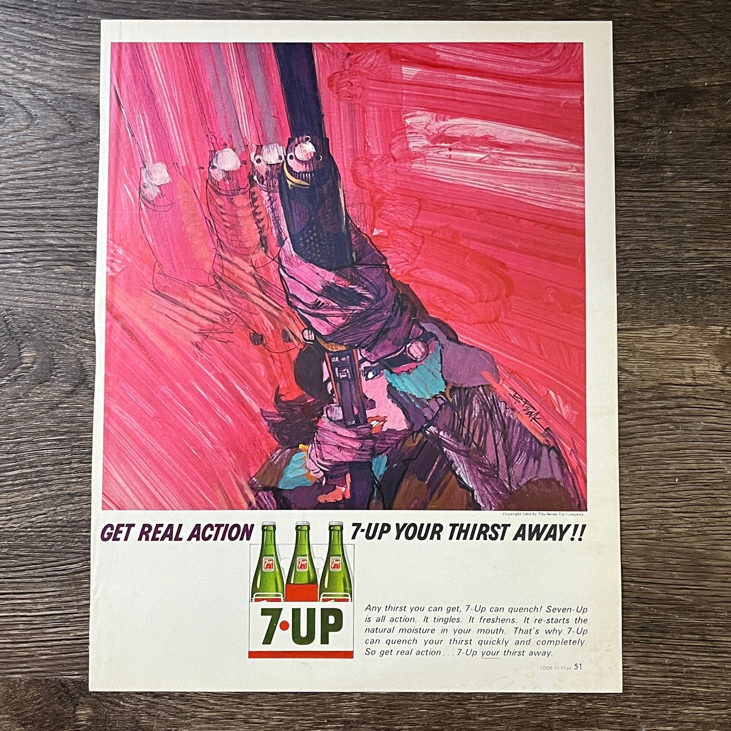 1964 7-Up 7up Your Thirst Away Bob Peak Art Magazine Ad 10x14 V3