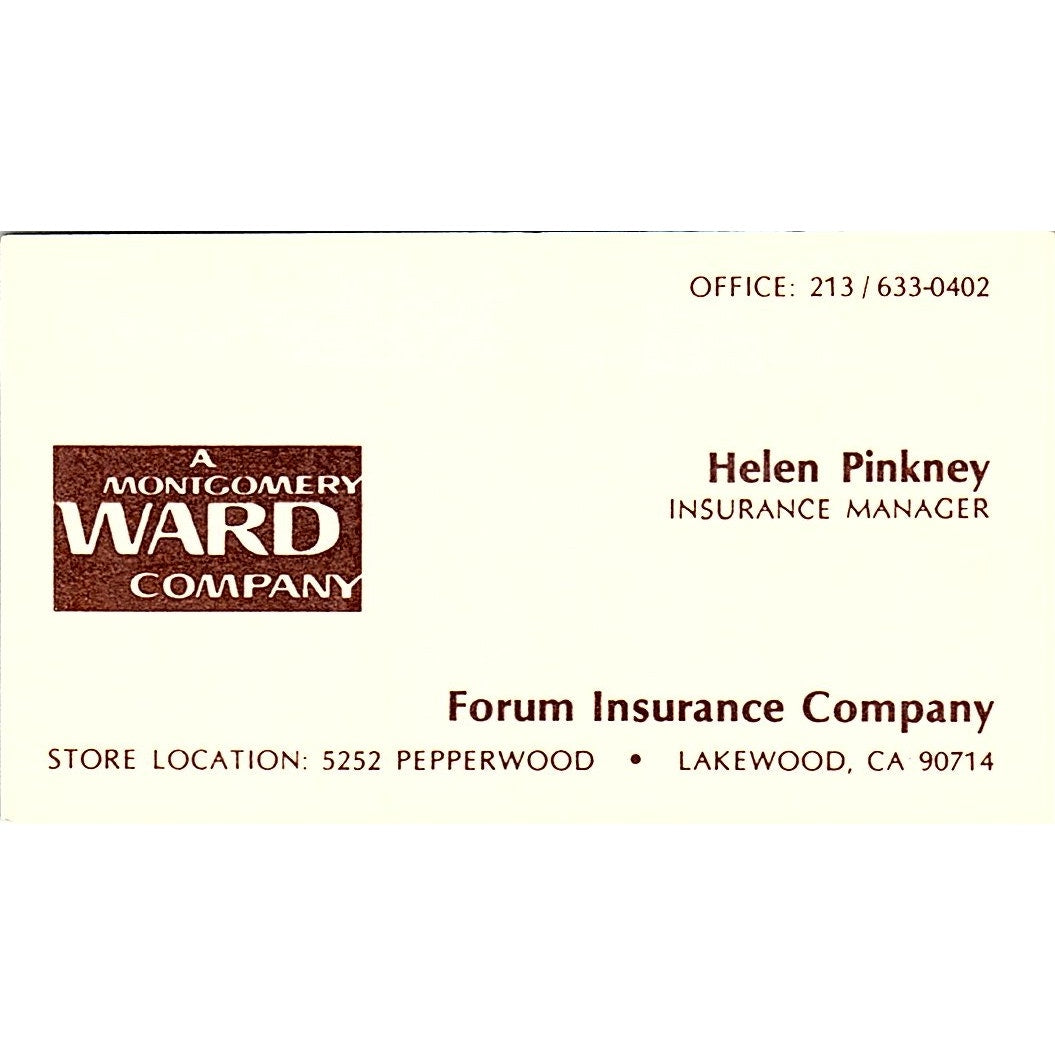 Montgomery Ward Co Helen Pinkney Lakewood CA Vintage Business Card SB4-B8