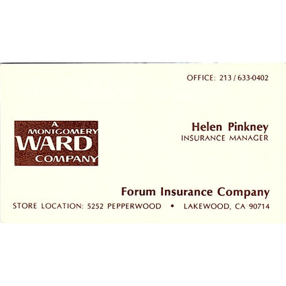 Montgomery Ward Co Helen Pinkney Lakewood CA Vintage Business Card SB4-B8