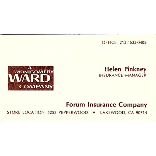 Montgomery Ward Co Helen Pinkney Lakewood CA Vintage Business Card SB4-B8