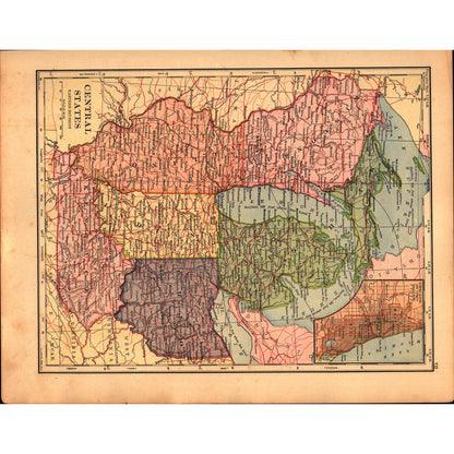 Central States & Southern States Double Sided 1901 Map V14-1