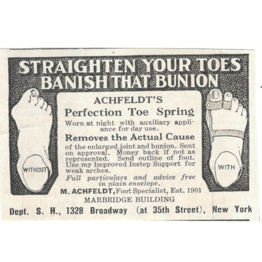 Achfeldt's Perfection Toe Spring M. Achfeldt NY 1918 Magazine Ad AF1-SS3