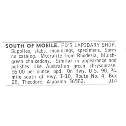 Ed's Lapidary Shop Theodore Alabama 1972 Ad AF8-S14