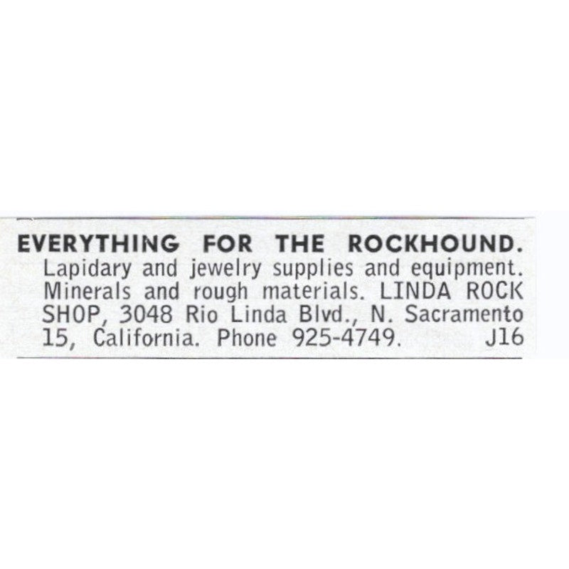 Linda Rock Shop Rockhound Lapidary Sacramento CA 1964 Magazine Ad AB6-LJS4