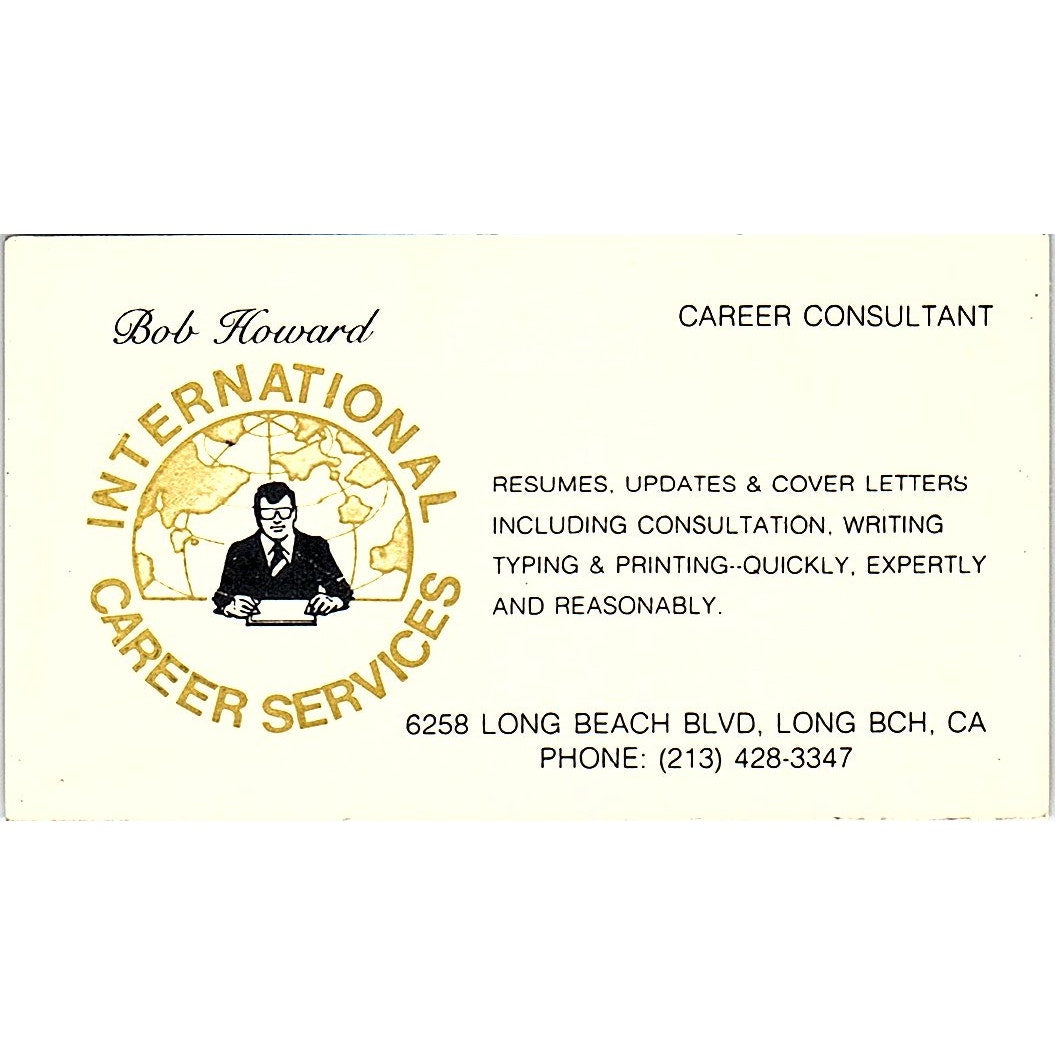 Bob Howard International Career Services Long Beach CA Business Card SF3-B7