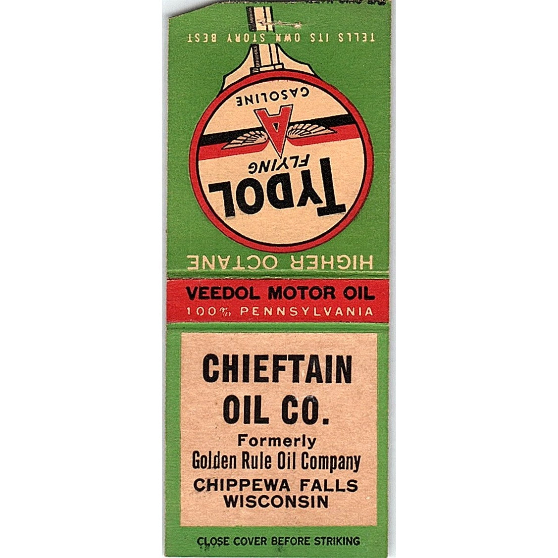 Chieftain Oil Co Chippewa Falls WI Vintage Matchbook Cover SC7-Y4