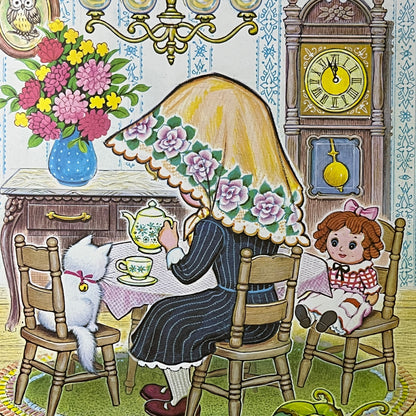 1973 Donald Art Co Teri-Tots Tea Party K Chin Retro Kitsch Lithograph 9x12 V8