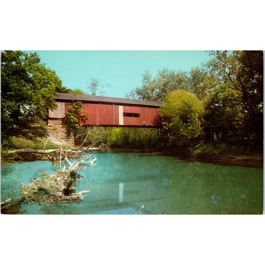 Red Bridge Big Raccoon Creek Rosedale IN Vintage Covered Bridge Postcard PD3