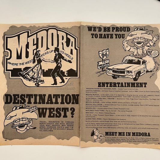 Medora ND Destination West Travel Ad 2 Pages 1977 North Dakota Tourism Ad AG6-8