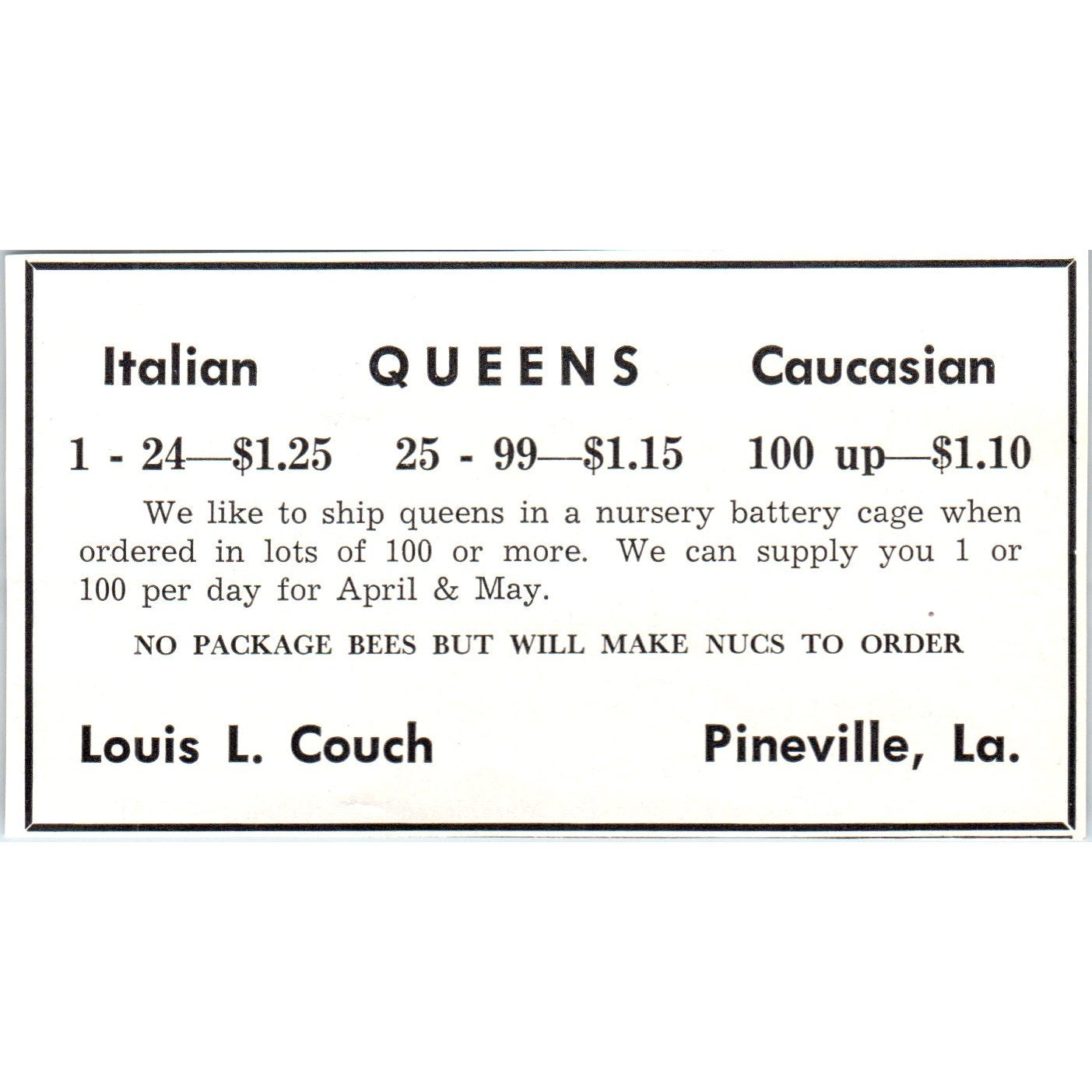 Italian Caucasian Queens Louis L. Couch Pineville LA 1961 Magazine Ad AB6-LB