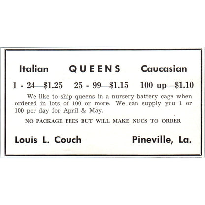 Italian Caucasian Queens Louis L. Couch Pineville LA 1961 Magazine Ad AB6-LB