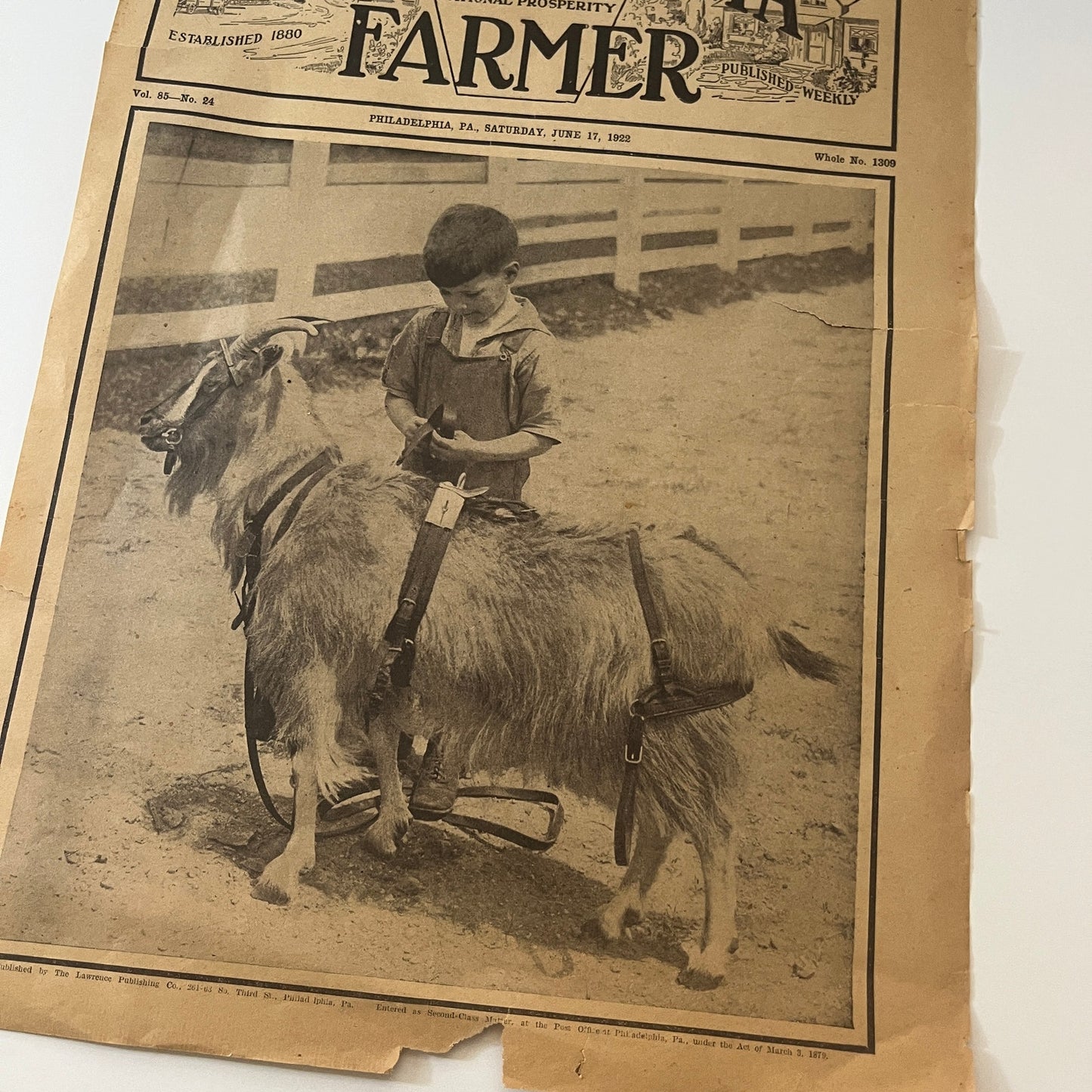 Pennsylvania Farmer Magazine COVER ONLY Boy With Goad 1922 Jun 17 V1-8