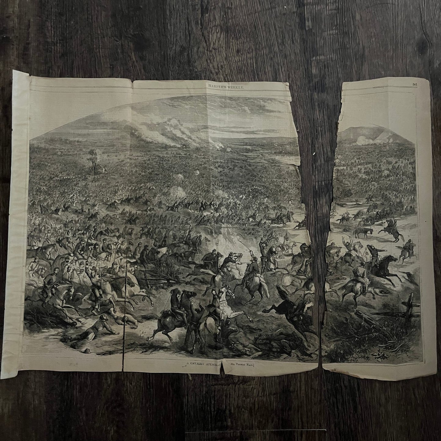 A Calvary Attack Drawn by Thomas Nast Original 1863 Civil War Engraving C26