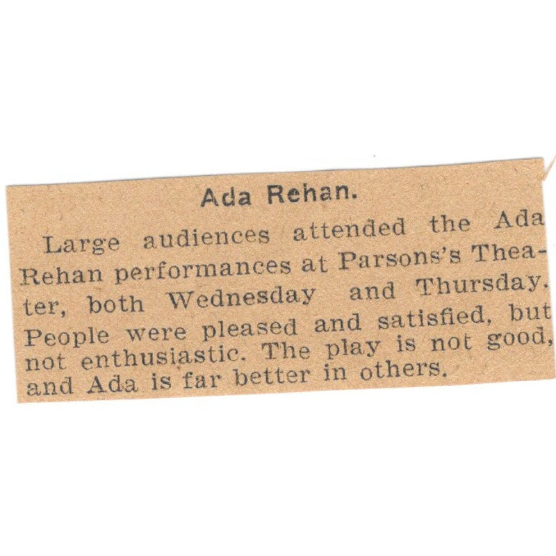 Ada Rehan Parson's Theater Hartford 1901 Newspaper Ad AD8-HS8