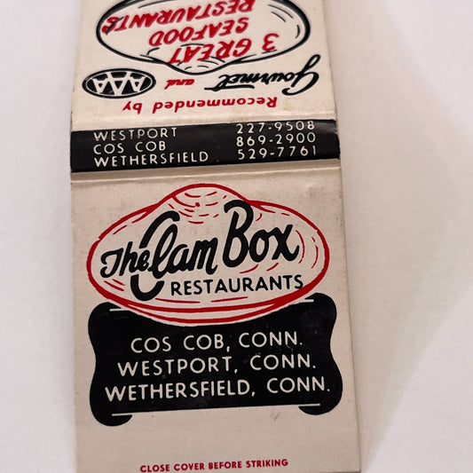 The Clam Box Restaurants Cos Cob Westport Wethersfield CT Matchbook TB6-MB1-10