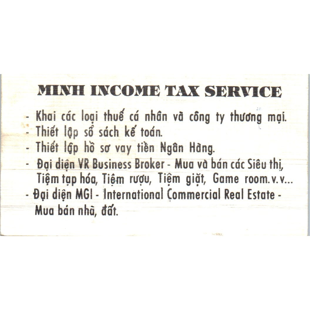 Minh Income Tax Service Minh T Nguyen Houston TX Vintage Business Card SD8-B9