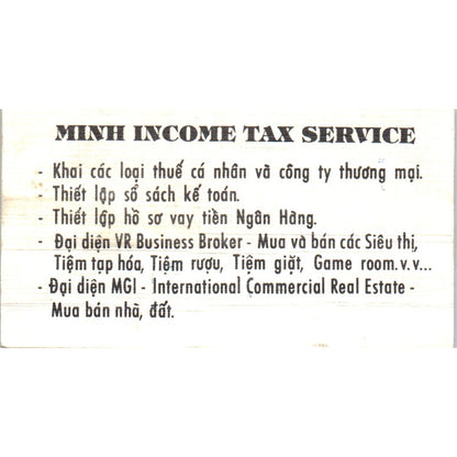 Minh Income Tax Service Minh T Nguyen Houston TX Vintage Business Card SD8-B9