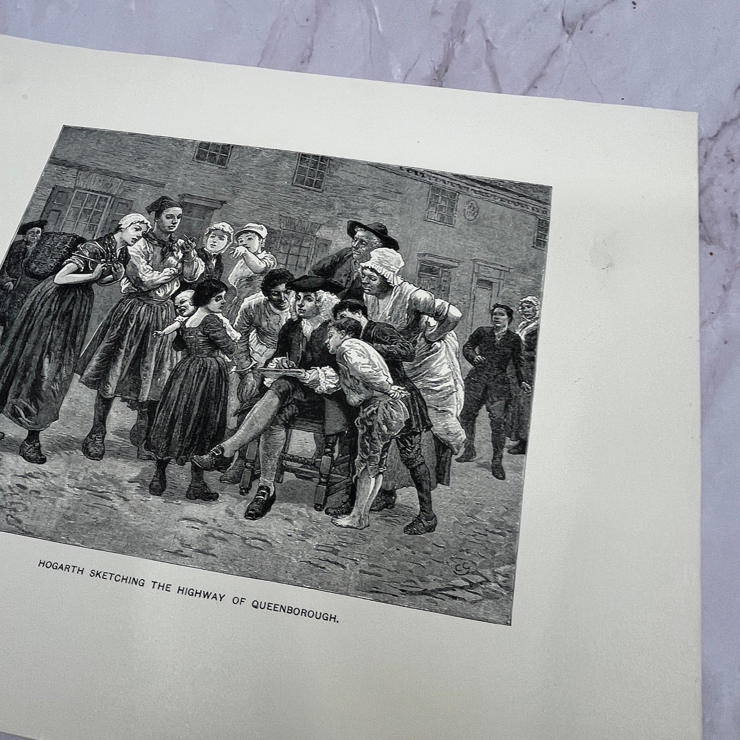 Hogarth Sketching the Highway of Queenborough 8.5x11.5" Engraving Art Print V20