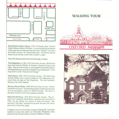 Vintage Oxford Mississippi Walking Tour Fold Out Map & Travel Brochure TF4-B4