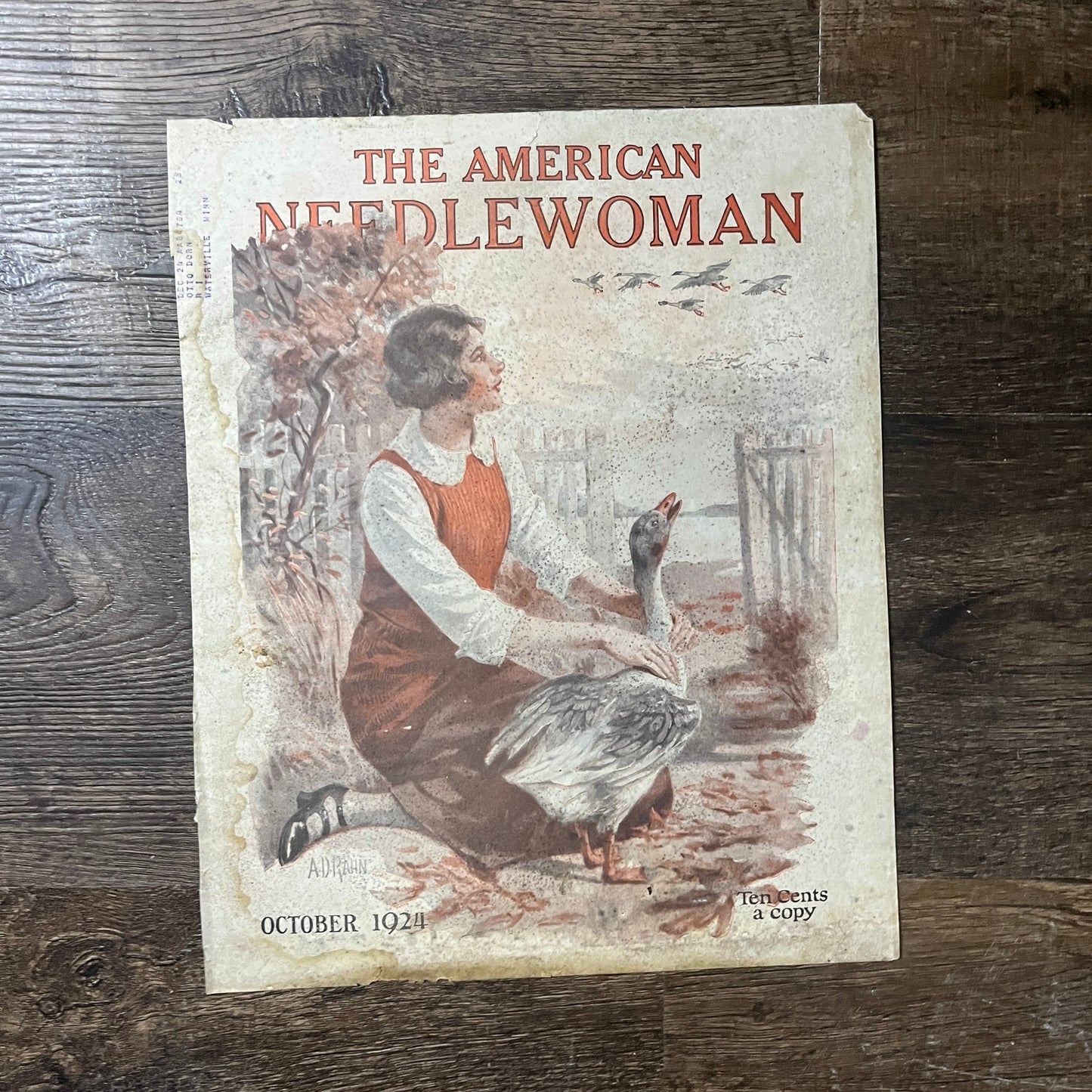 1924 Oct The American Needlewoman Magazine Cover Only A.D. Rahn 10x13 V9