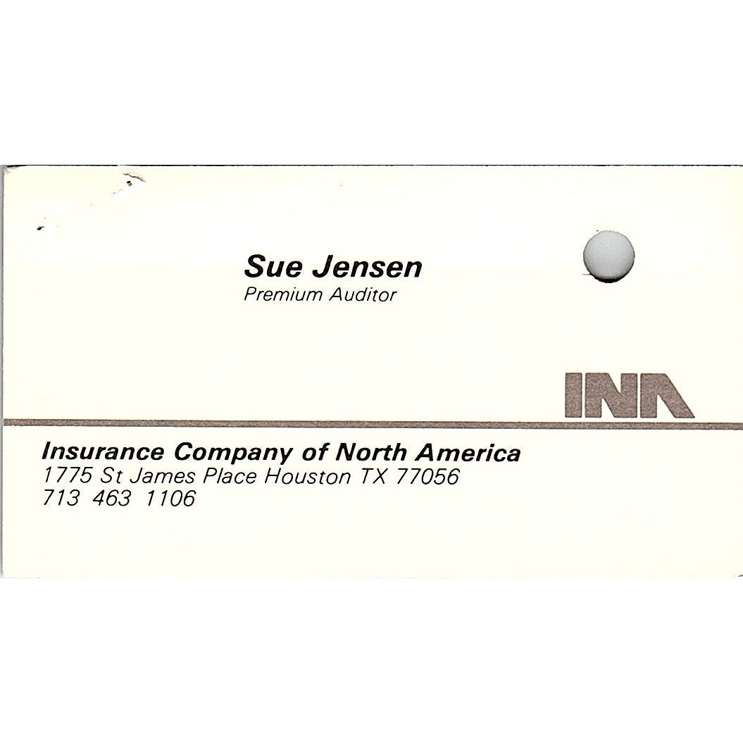 Sue Jensen Ins Co of North America Houston Vintage Business Card SD9-B6