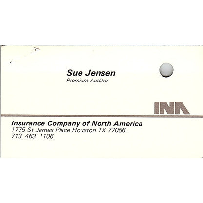 Sue Jensen Ins Co of North America Houston Vintage Business Card SD9-B6