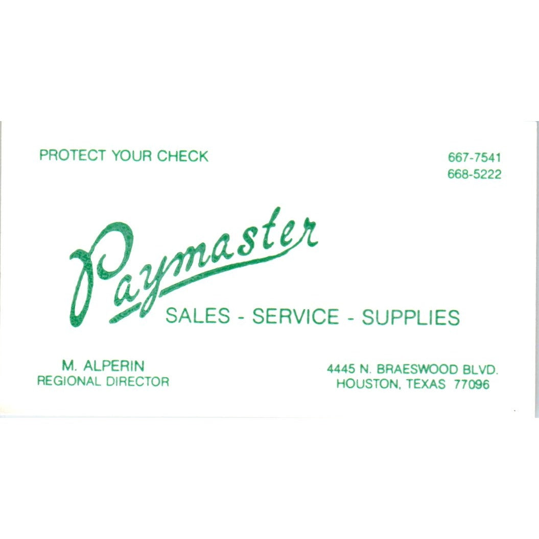 M. Alperin Paymaster Sales Service Supplies Houston Vintage Business Card SE3-B3