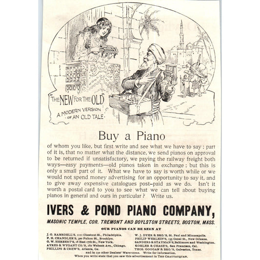 Ivers and Pond Piano Company Boston MA c1890 Victorian Ad AE8