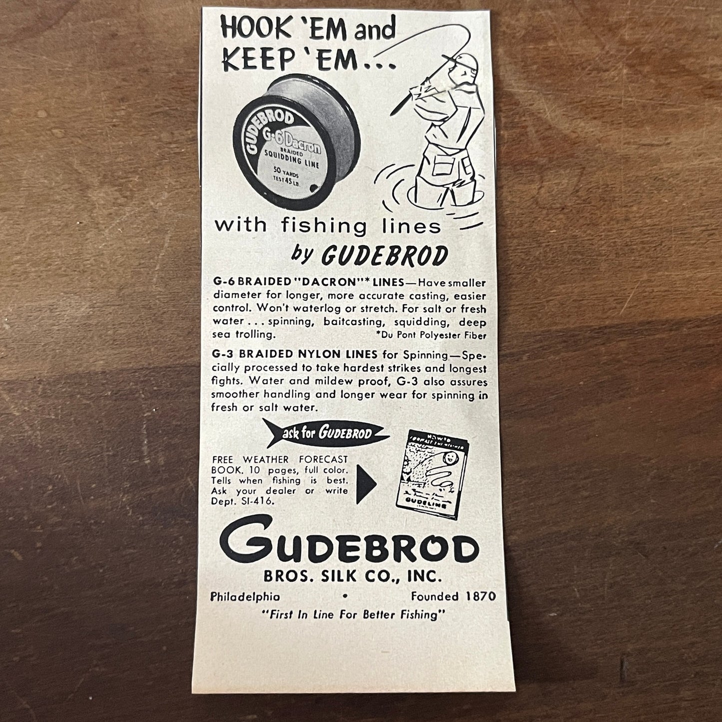 Nylon & Dacron Fishing Line Gudebrod Bros. Silk Co Philadelphia 1955 Ad AF8-H2
