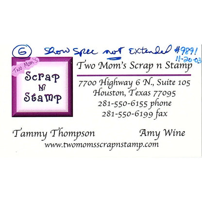 Tammy Thompson Amy Wine Two Moms Scrap n Stamp Houston Business Card SC9-B11