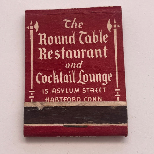 The Round Table Restaurant Hartford CT Vintage Matchbook Cover TB8-MB2-9