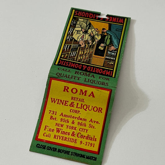 Roma Wine & Liquor 731 Amsterdam Ave NY Vintage Matchbook Cover TB6-MB1-12