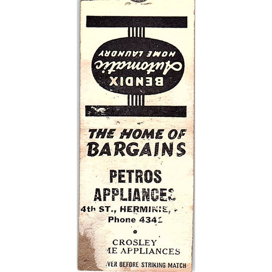 Petro's Appliances Herminie Vintage Matchbook Cover SC7-Y7