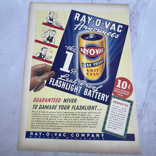 Ray-O-Vac Leak Proof Flashlight Battery Madison Wisconsin 1940 Ad V14-8