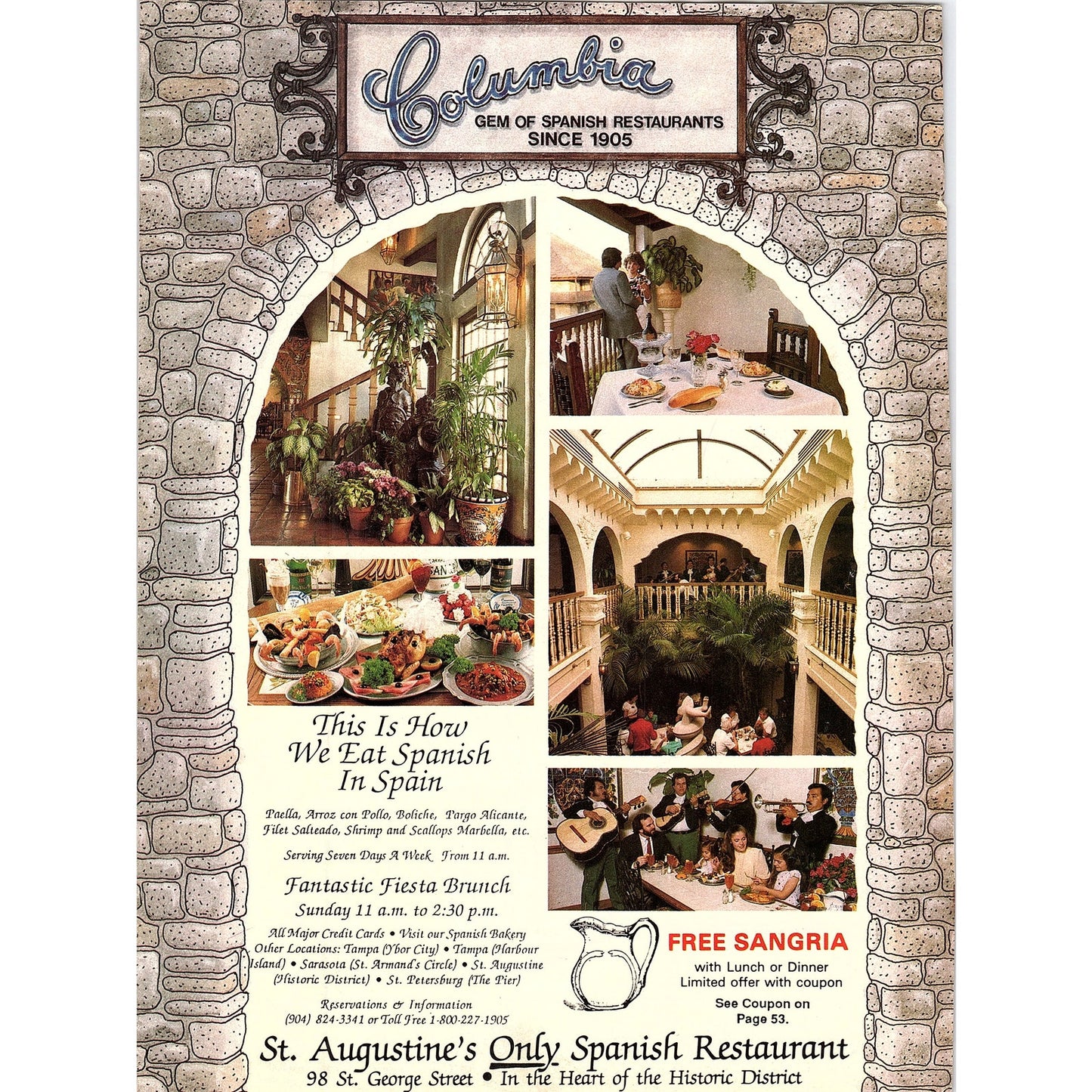 Columbia Gem of Spanish Restaurants George Street St. Augustine 1989 Ad AF9-12