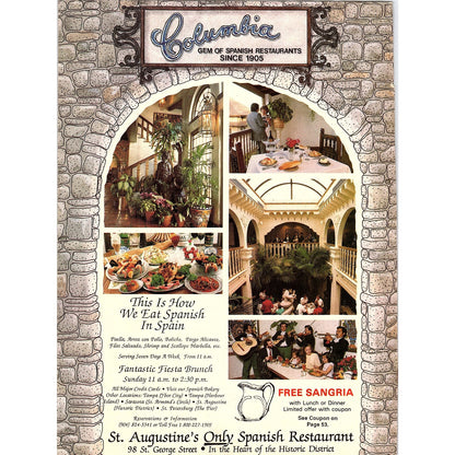 Columbia Gem of Spanish Restaurants George Street St. Augustine 1989 Ad AF9-12
