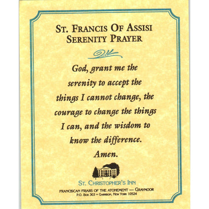 Serenity Prayer St. Christopher's Inn Garrison NY Vintage Prayer Card TH2-PC1