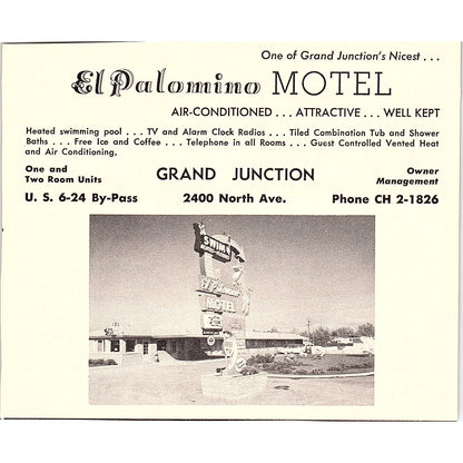 Frontier Motor Lodge, El Palomino Motel Grand Junction CO 1958 Ad AG1-H2